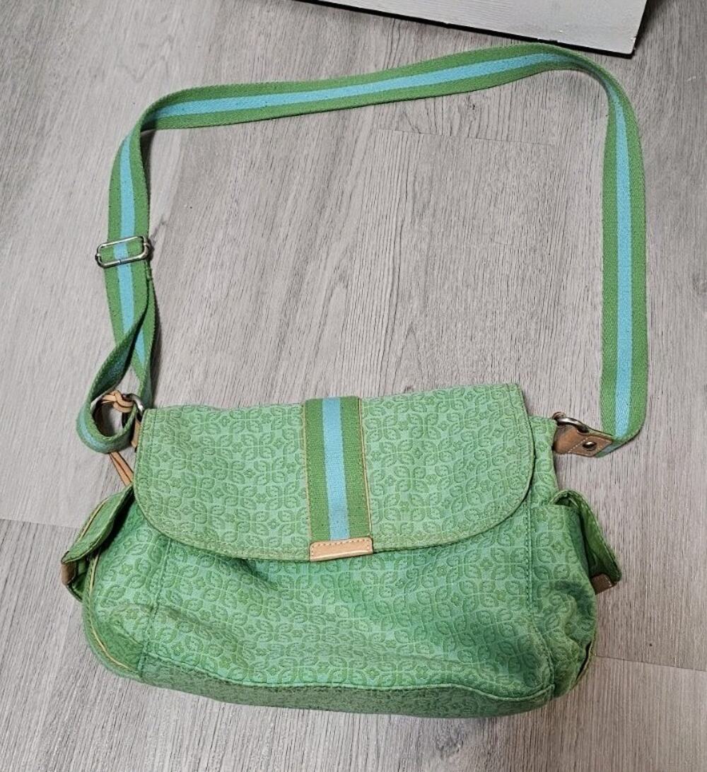 Y2K Fossil Monogram Messenger Bag Crossbody Green Canvas